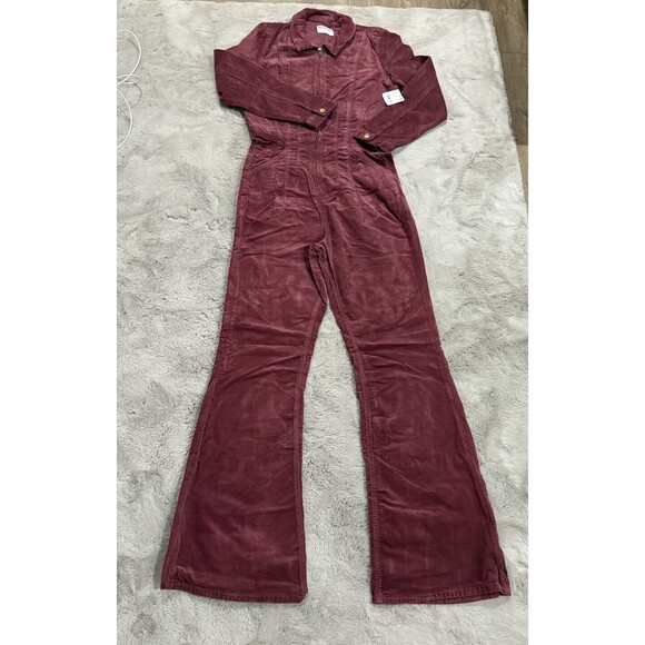 NWT $178 Free People Jayde Cord Flare Jumpsuit Wine L Cottagecore Western Retro - Picture 5 of 16